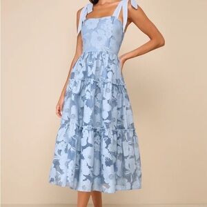 Lulu's Light Blue Floral Midi Dress